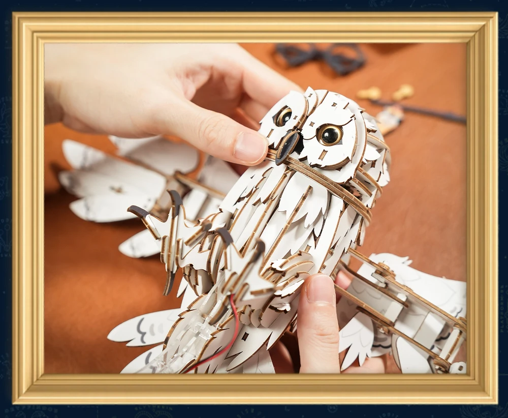 Puremind Harry Potter Sulankstomas medinis Hedvigos modelis su judančiais sparnais 3D dėlionė DIY