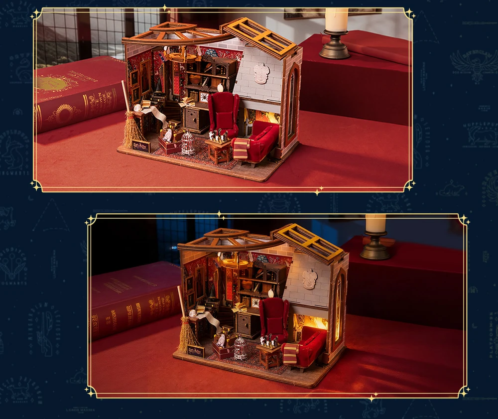 Puremind Harry Potter Sulankstomas medinis modelis scena Pokój Bendra Gryffindor dėlionė 3D DIY
