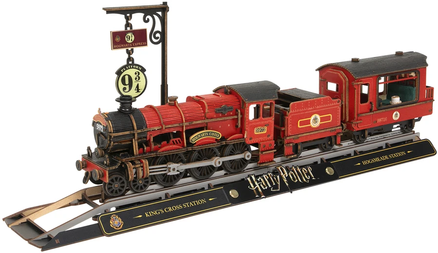 Puremind Harry Potter Sulankstomas medinis traukinio modelis Hogvartso ekspresas su šviesa ir garsu, 3D dėlionė "pasidaryk pats"