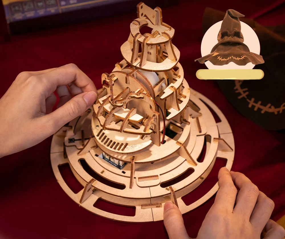 Puremind Harry Potter Sulankstomas medinis Skirstymo kepurės modelis su garsu 3D dėlionė DIY