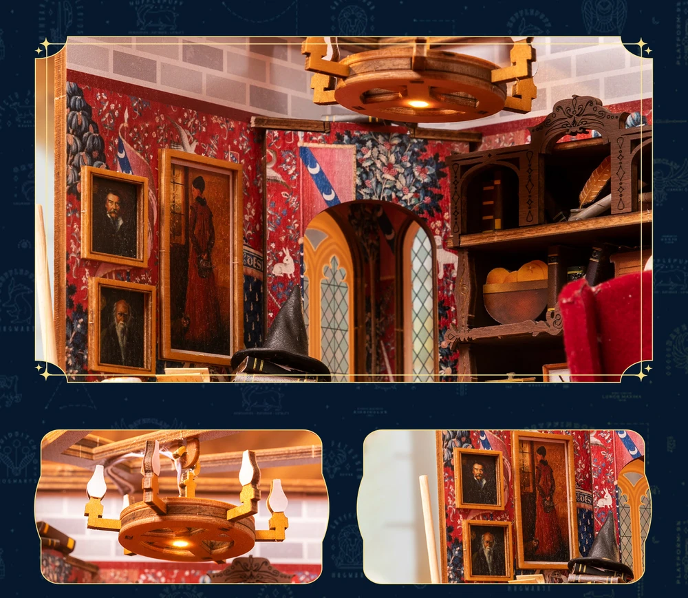 Puremind Harry Potter Sulankstomas medinis modelis scena Pokój Bendra Gryffindor dėlionė 3D DIY