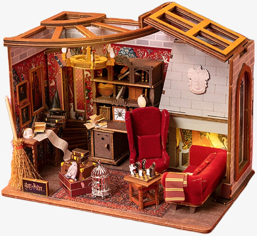Puremind Harry Potter Sulankstomas medinis modelis scena Pokój Bendra Gryffindor dėlionė 3D DIY