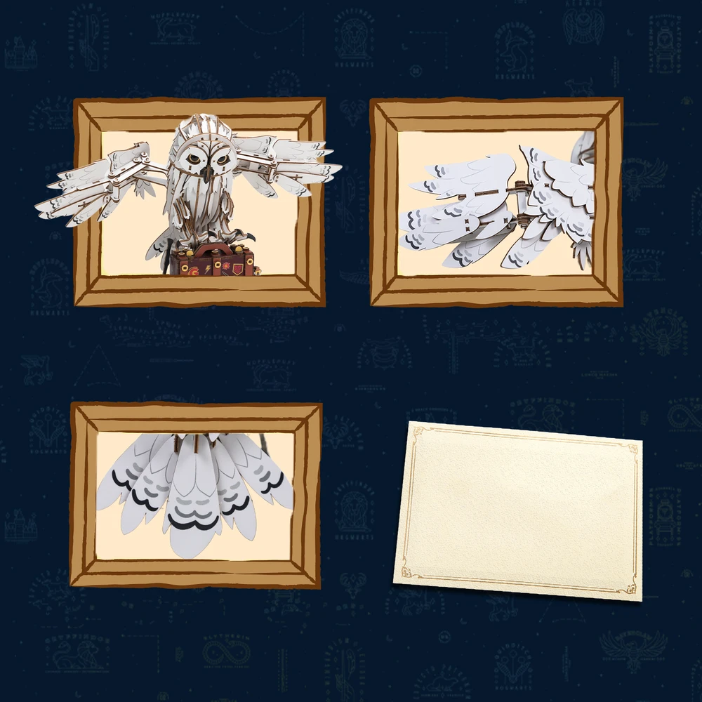 Puremind Harry Potter Sulankstomas medinis Hedvigos modelis su judančiais sparnais 3D dėlionė DIY