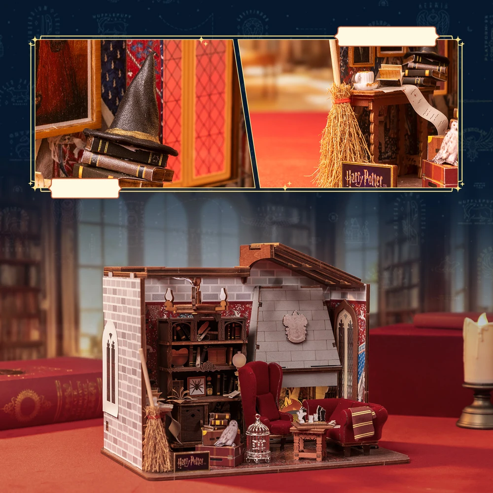 Puremind Harry Potter Sulankstomas medinis modelis scena Pokój Bendra Gryffindor dėlionė 3D DIY