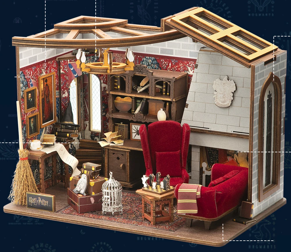 Puremind Harry Potter Sulankstomas medinis modelis scena Pokój Bendra Gryffindor dėlionė 3D DIY