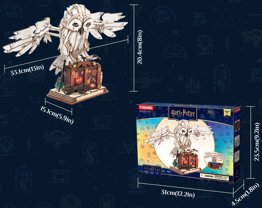 Puremind Harry Potter Sulankstomas medinis Hedvigos modelis su judančiais sparnais 3D dėlionė DIY