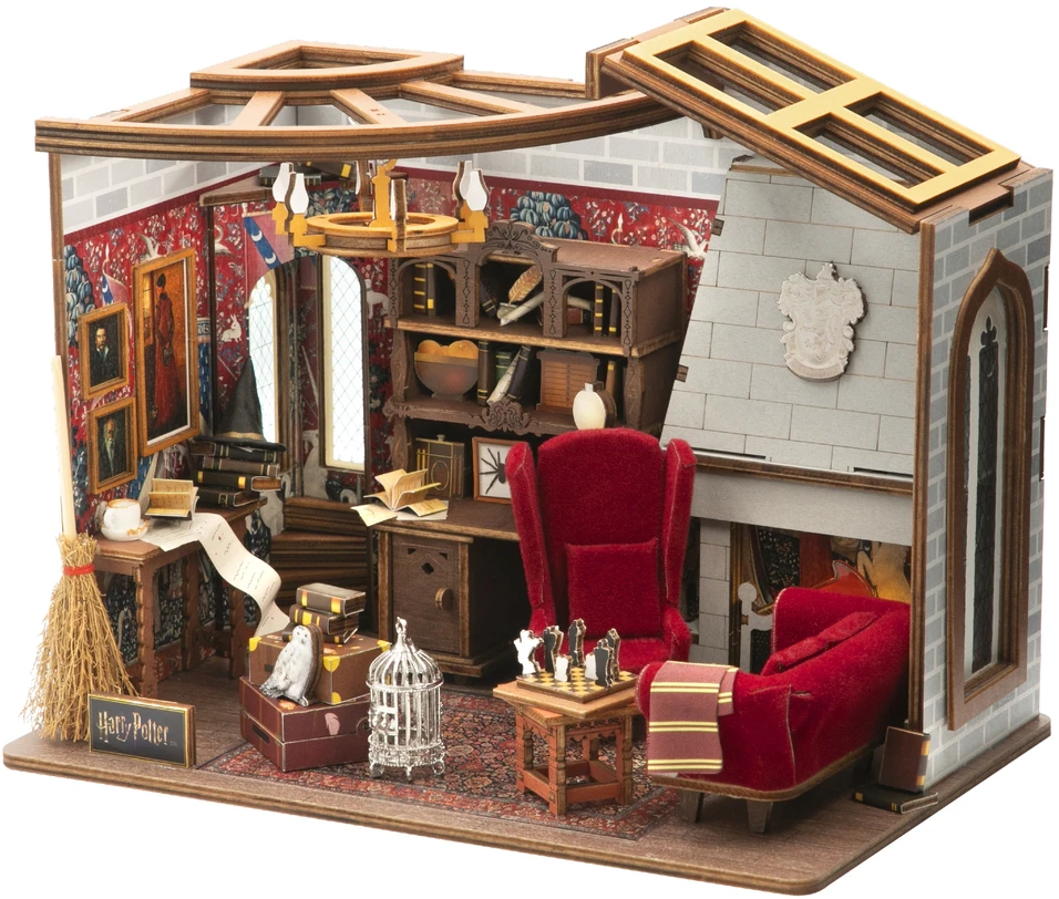 Puremind Harry Potter Sulankstomas medinis modelis scena Pokój Bendra Gryffindor dėlionė 3D DIY