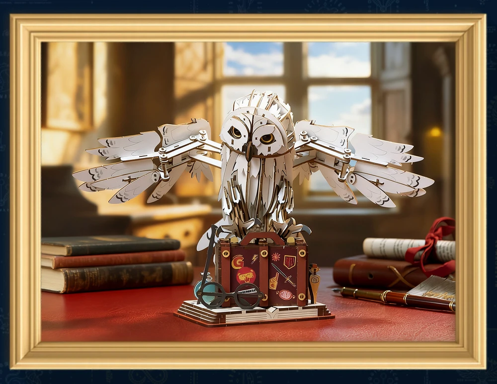 Puremind Harry Potter Sulankstomas medinis Hedvigos modelis su judančiais sparnais 3D dėlionė DIY