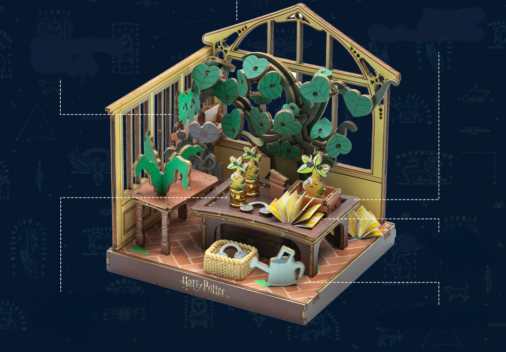 Puremind Harry Potter Sulankstomas medinis modelis scena Lekcje Zielarstwa 3D dėlionė DIY