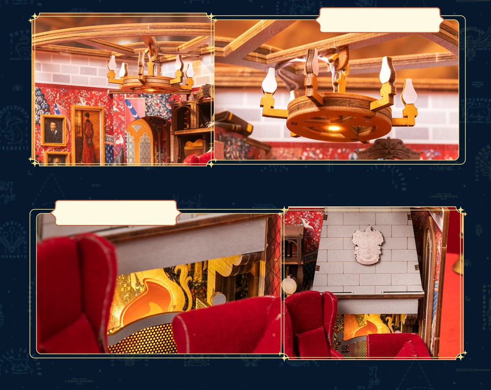Puremind Harry Potter Sulankstomas medinis modelis scena Pokój Bendra Gryffindor dėlionė 3D DIY
