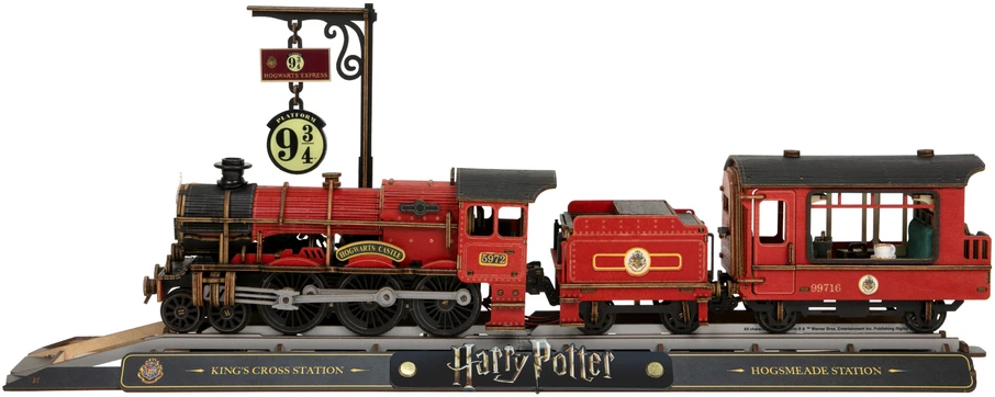 Puremind Harry Potter Sulankstomas medinis traukinio modelis Hogvartso ekspresas su šviesa ir garsu, 3D dėlionė "pasidaryk pats"