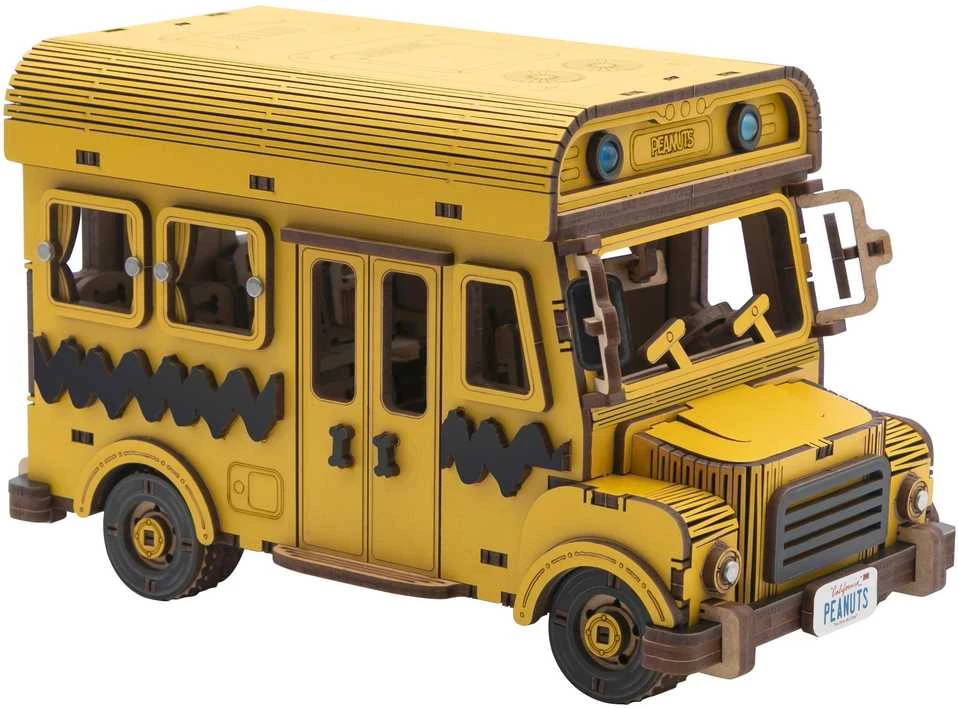 „Puremind“ sulankstomas medinis mokyklinio autobuso modelis „Snoopy Peanuts“ 3D dėlionė „pasidaryk pats“