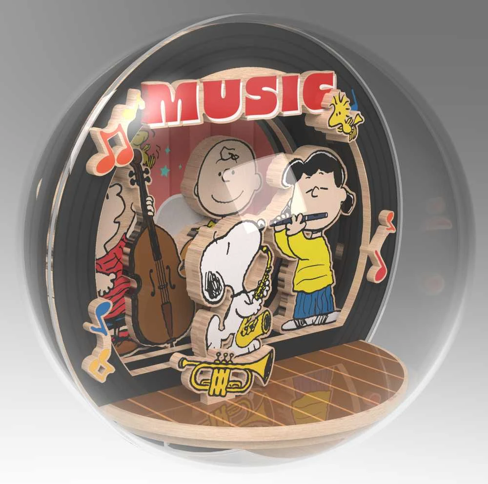„Puremind“ sulankstomas medinis „Snoopy Peanuts“ kamuoliuko koncerto naktį 3D „pasidaryk pats“ dėlionė