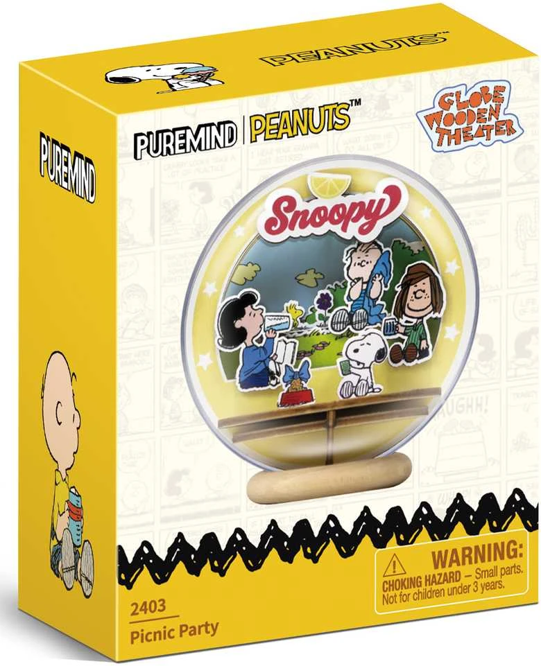 „Puremind“ sulankstomas medinis „Snoopy Peanuts“ kamuoliukų parko pikniko 3D dėlionės modelis