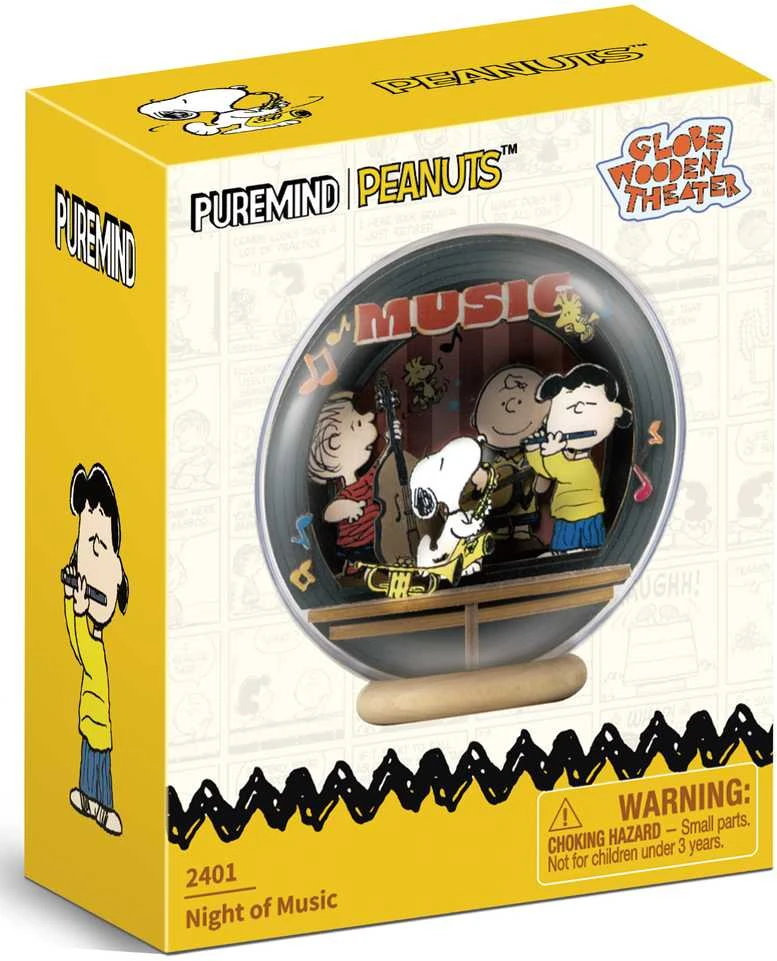 „Puremind“ sulankstomas medinis „Snoopy Peanuts“ kamuoliuko koncerto naktį 3D „pasidaryk pats“ dėlionė