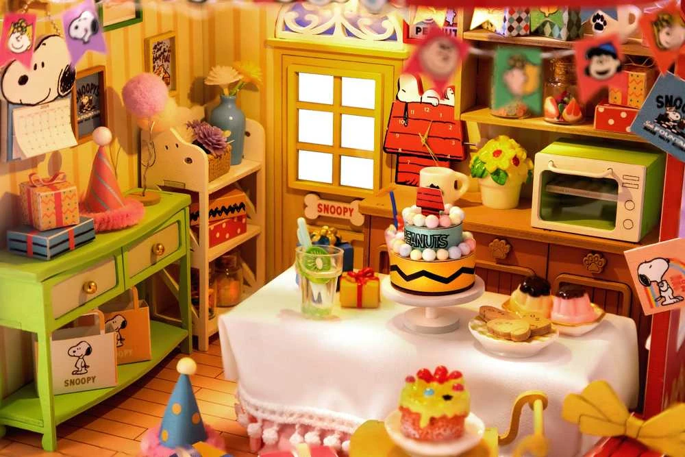 „Puremind“ sulankstomas medinis gimtadienio, žemės riešutų, gimtadienio vakarėlio Snoopy su LED lemputėmis 3D dėlionė „pasidaryk pats“