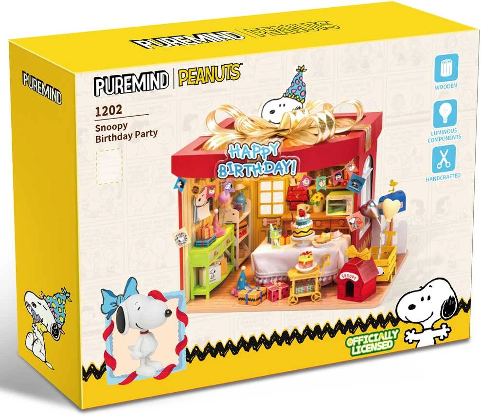 „Puremind“ sulankstomas medinis gimtadienio, žemės riešutų, gimtadienio vakarėlio Snoopy su LED lemputėmis 3D dėlionė „pasidaryk pats“