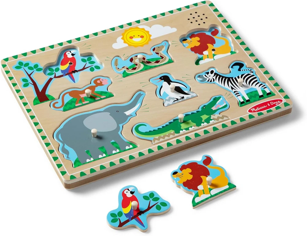 Medinės dėlionės su garsu – gyvūnai zoologijos sode Melissa & Doug