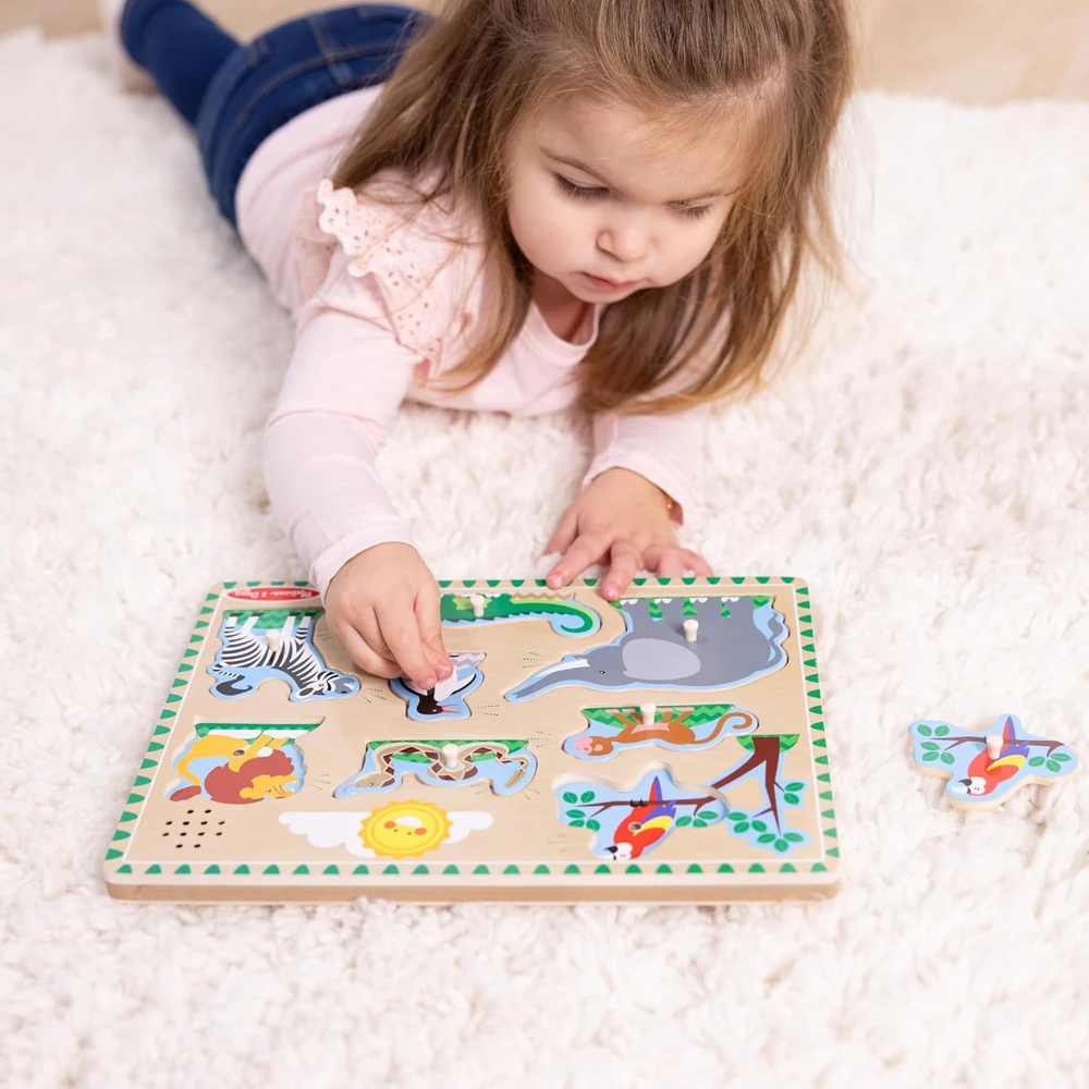 Medinės dėlionės su garsu – gyvūnai zoologijos sode Melissa & Doug