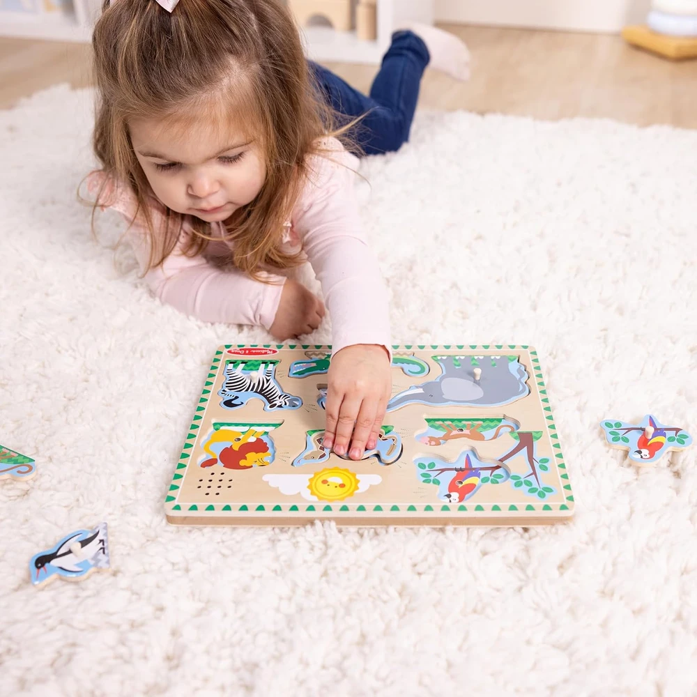 Medinės dėlionės su garsu – gyvūnai zoologijos sode Melissa & Doug