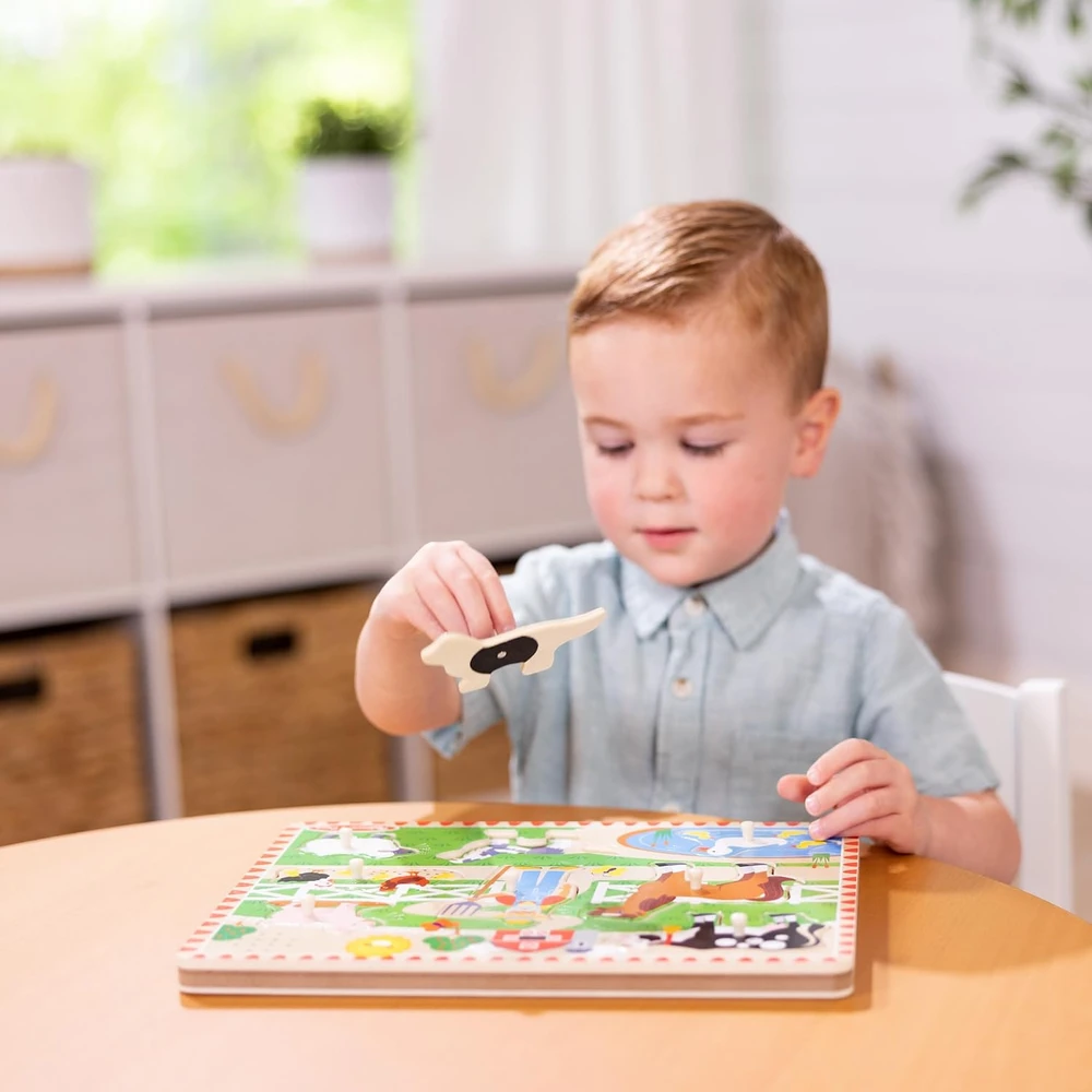 Medinės dėlionės su garsu, dėlionė Old MacDonald's Farm EN Melissa & Doug