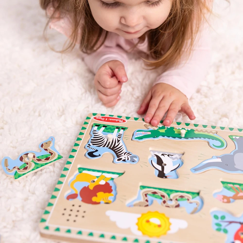 Medinės dėlionės su garsu – gyvūnai zoologijos sode Melissa & Doug