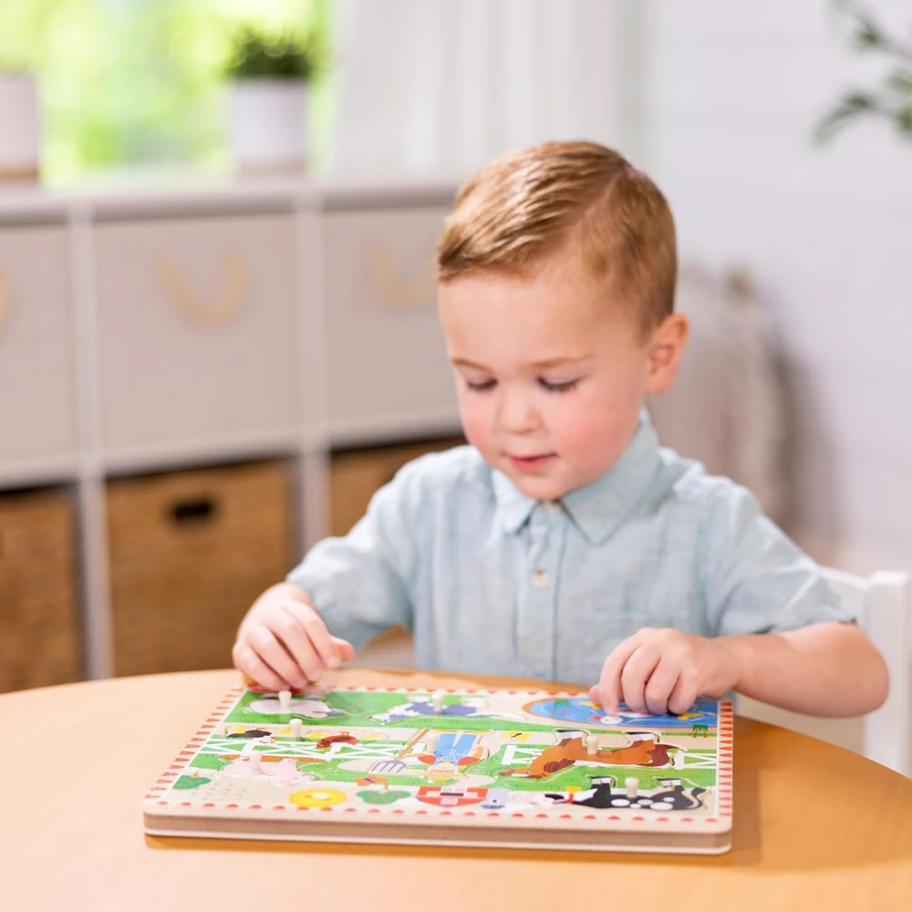 Medinės dėlionės su garsu, dėlionė Old MacDonald's Farm EN Melissa & Doug