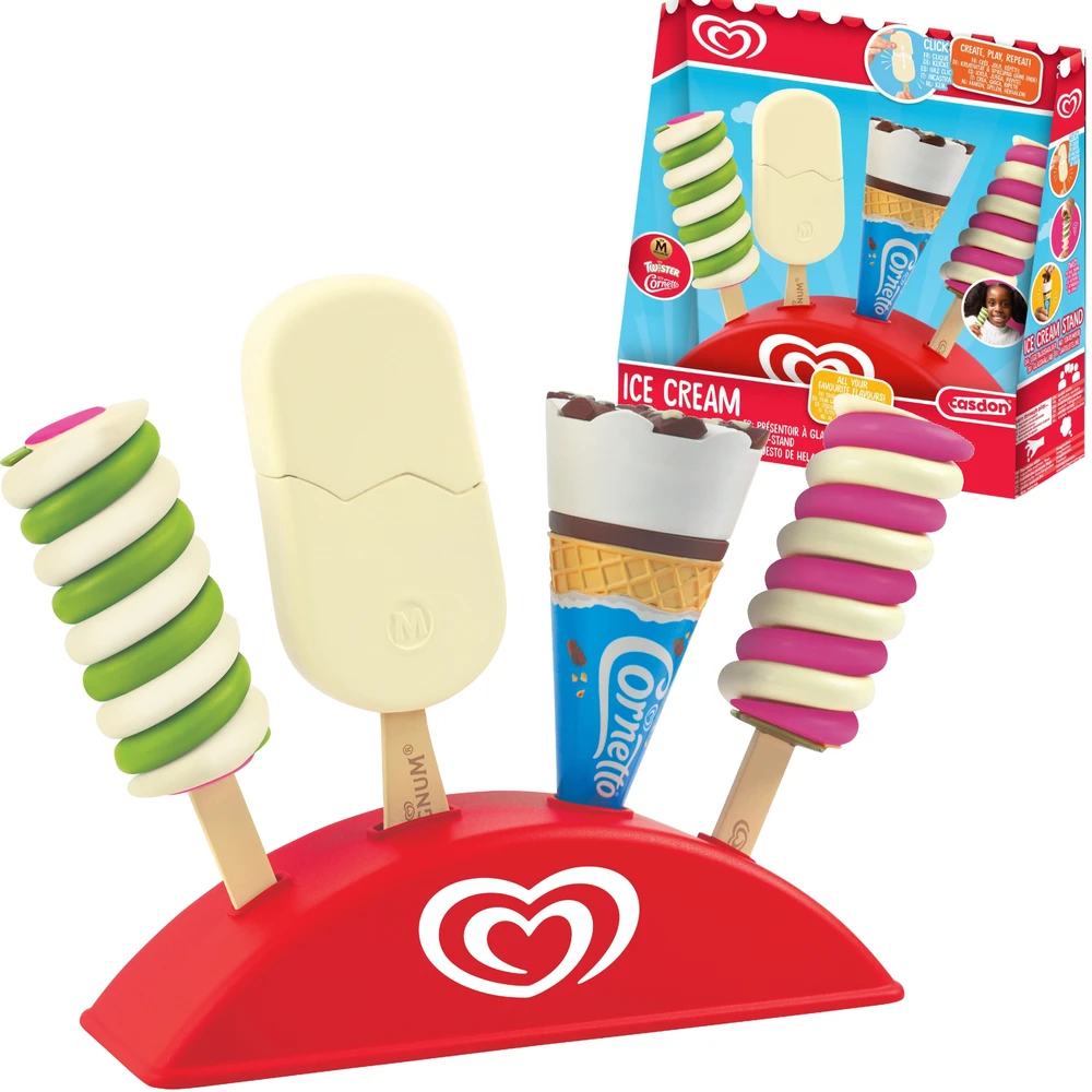 Rinkinys 4 zabawkowe lody na podstawce ekspozytor Twister Cornetto Magnum Algida Casdon
