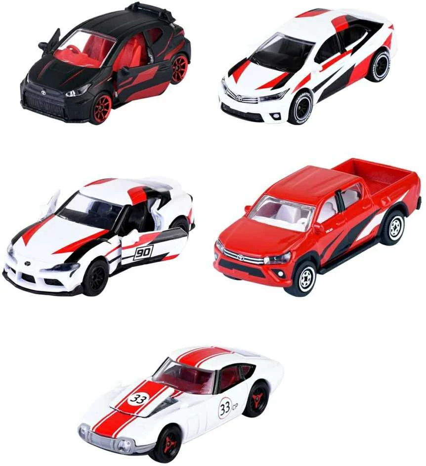 Majorette Rinkinys 5 metalinės transporto priemonės sportinės lenktyninės spyruoklės Toyota Racing Supra Corolla GT kaip dovana