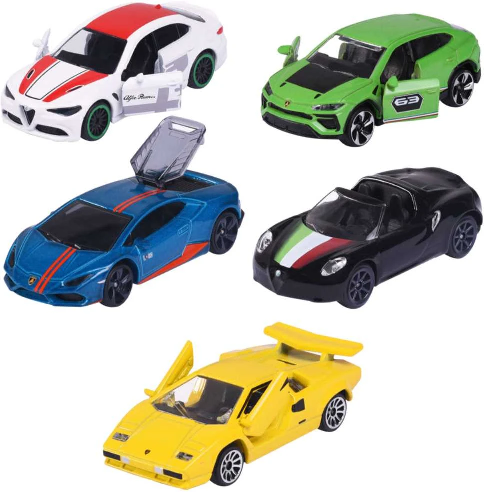 SIMBA Rinkinys 5 metalinės transporto priemonės Lenktyniniai automobiliai Italian Springs Svajonių automobiliai Alfa Romeo Lamborghini kaip dovana
