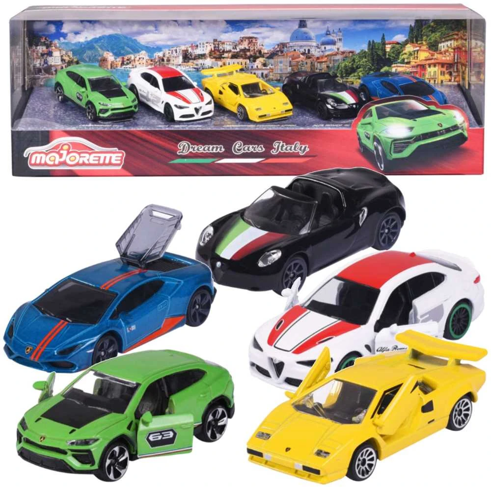 SIMBA Rinkinys 5 metalinės transporto priemonės Lenktyniniai automobiliai Italian Springs Svajonių automobiliai Alfa Romeo Lamborghini kaip dovana