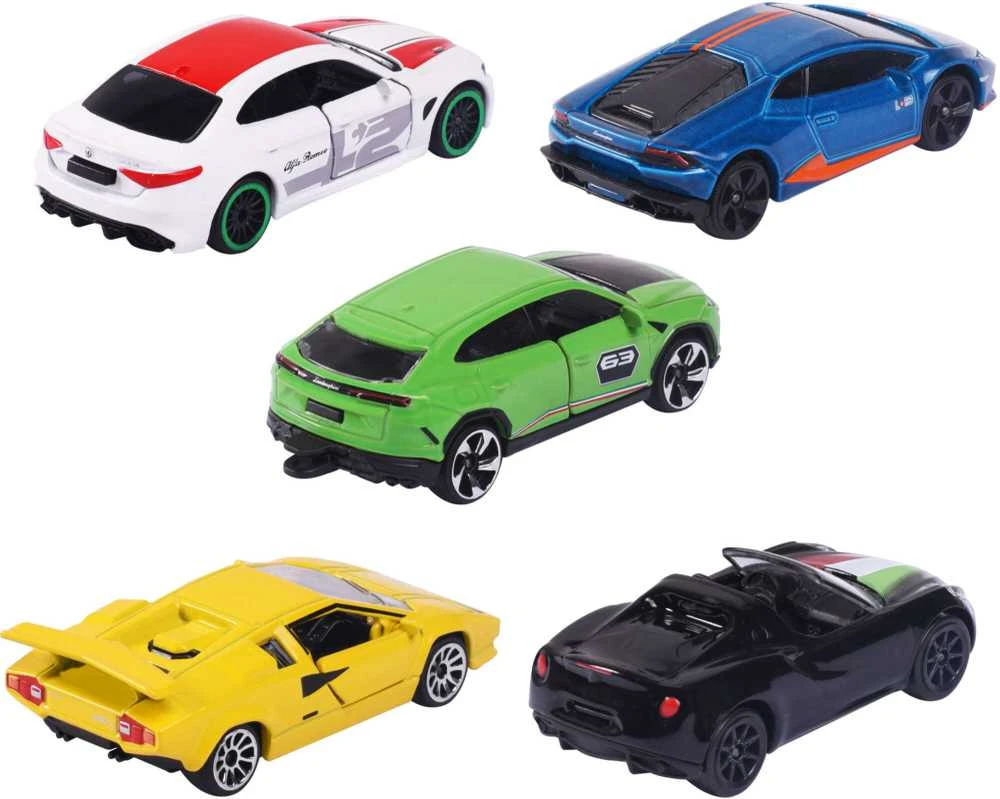 SIMBA Rinkinys 5 metalinės transporto priemonės Lenktyniniai automobiliai Italian Springs Svajonių automobiliai Alfa Romeo Lamborghini kaip dovana