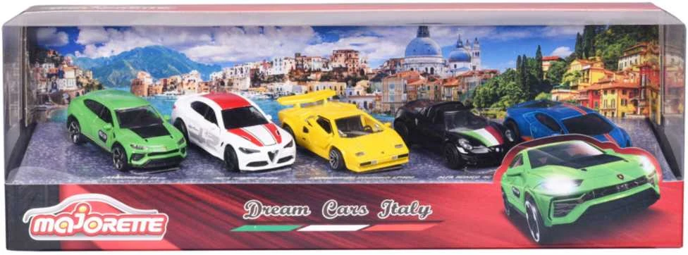 SIMBA Rinkinys 5 metalinės transporto priemonės Lenktyniniai automobiliai Italian Springs Svajonių automobiliai Alfa Romeo Lamborghini kaip dovana