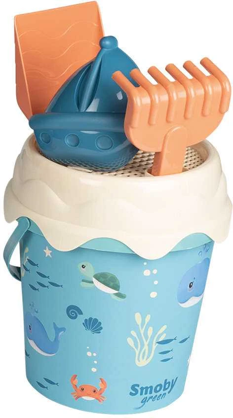 „Smoby“ vežimėlis su kibire ir bioplastikų smėlio aksesuarais