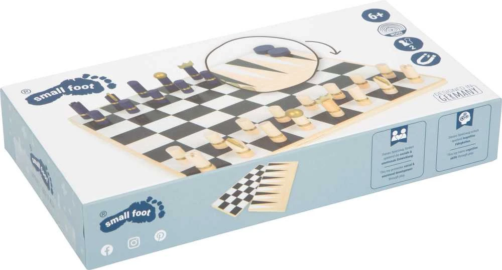Small Foot Rinkinys mediniai stalo žaidimai 3in1 šachmatų šaškės Backgammon Dėlionės žaidimas