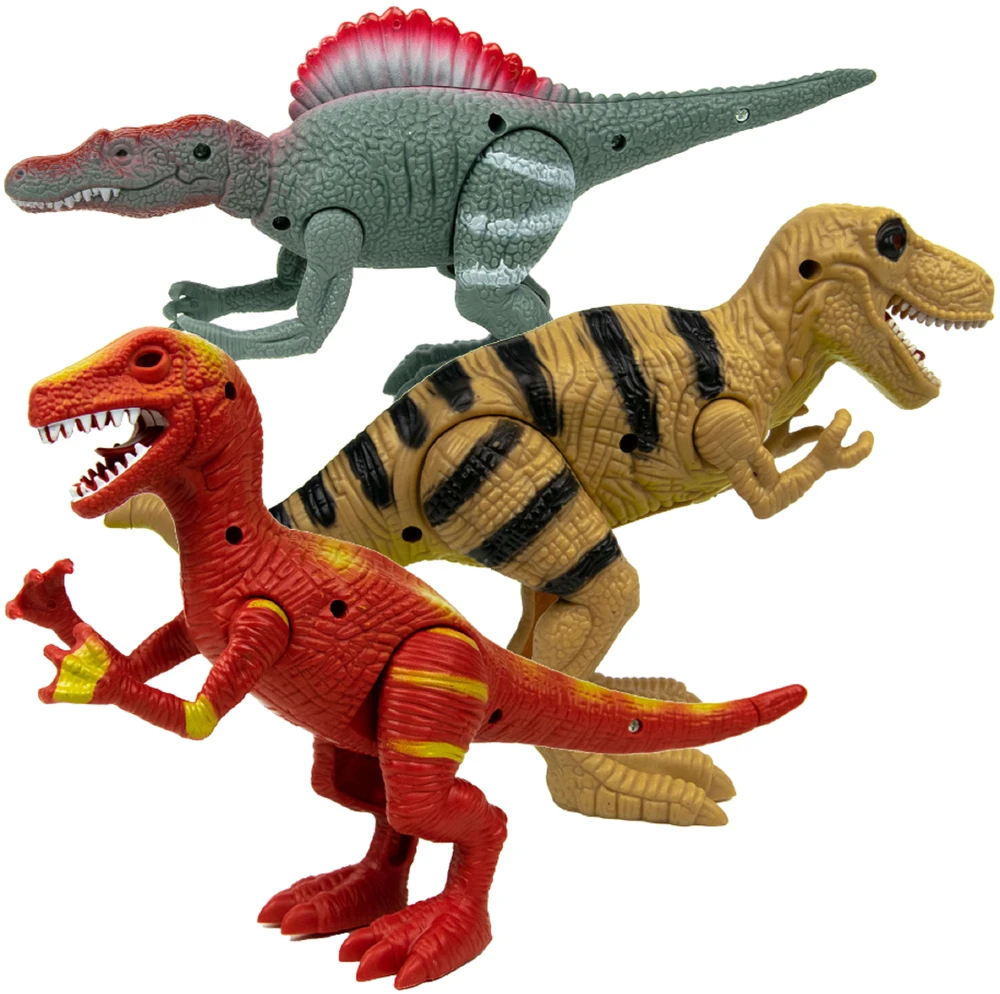 Norimpex Dinozaurų interaktyvios figūrėlės Rinkinys Judantis garsas Šviesa Riaumojimas 22 cm Spinosaurus Tyrannosaurus Velociraptor 3 vnt.