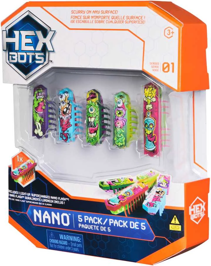 Interaktyvios šviečiančios nano figūrėlės HEX BOTS, 5 vnt.