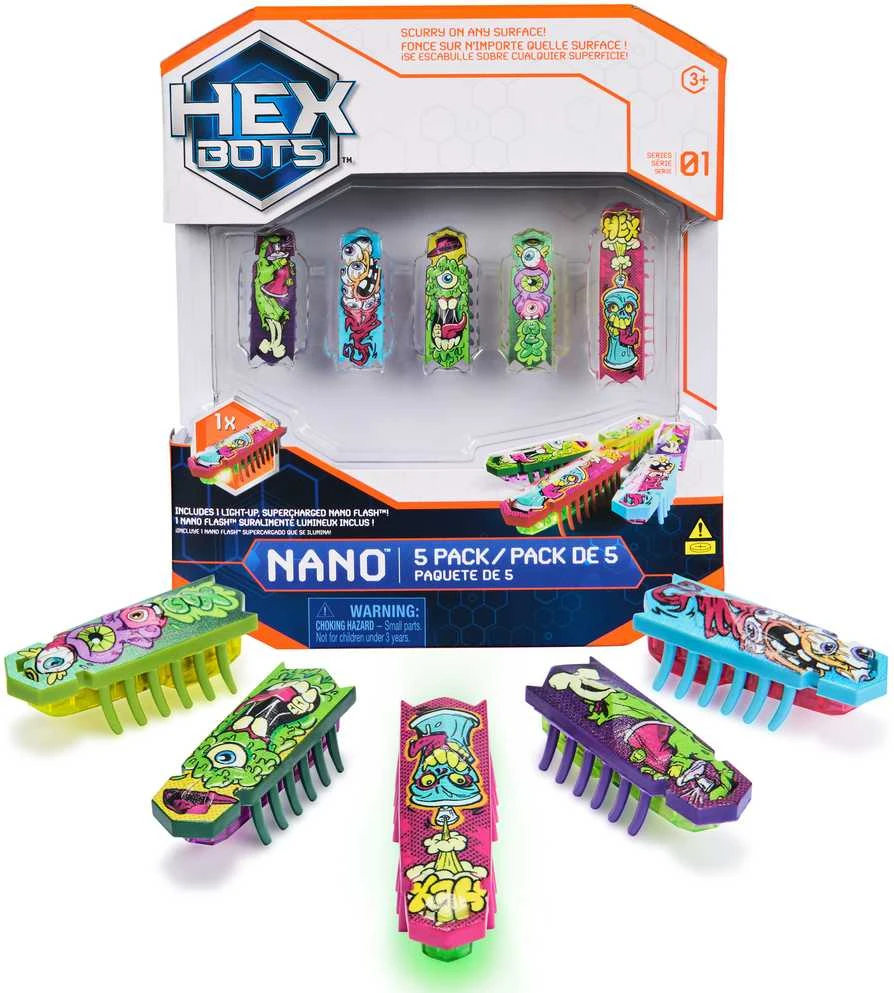 Interaktyvios šviečiančios nano figūrėlės HEX BOTS, 5 vnt.