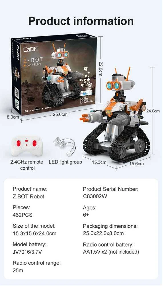 Rinkinys CaDA statybiniai blokai Nuotolinio valdymo Z.BOT kodo robotas RC programavimas Robotika LED šviesa 462 dalys