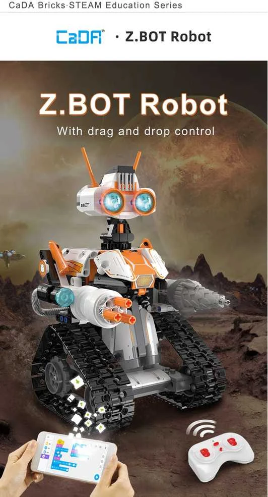Rinkinys CaDA statybiniai blokai Nuotolinio valdymo Z.BOT kodo robotas RC programavimas Robotika LED šviesa 462 dalys