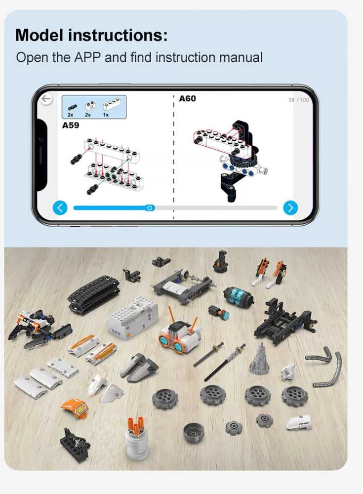 Rinkinys CaDA statybiniai blokai Nuotolinio valdymo Z.BOT kodo robotas RC programavimas Robotika LED šviesa 462 dalys