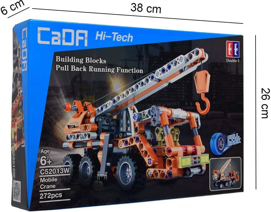 Rinkinys statybiniai blokeliai CaDA 22 cm oranžinis Kranas Kranas Važiuoklė statybinis atsitraukimas 272 vnt.