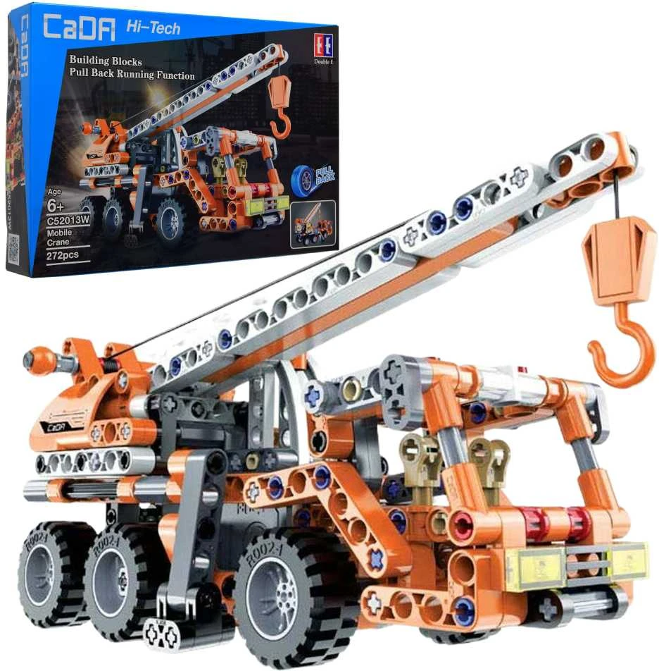 Rinkinys statybiniai blokeliai CaDA 22 cm oranžinis Kranas Kranas Važiuoklė statybinis atsitraukimas 272 vnt.