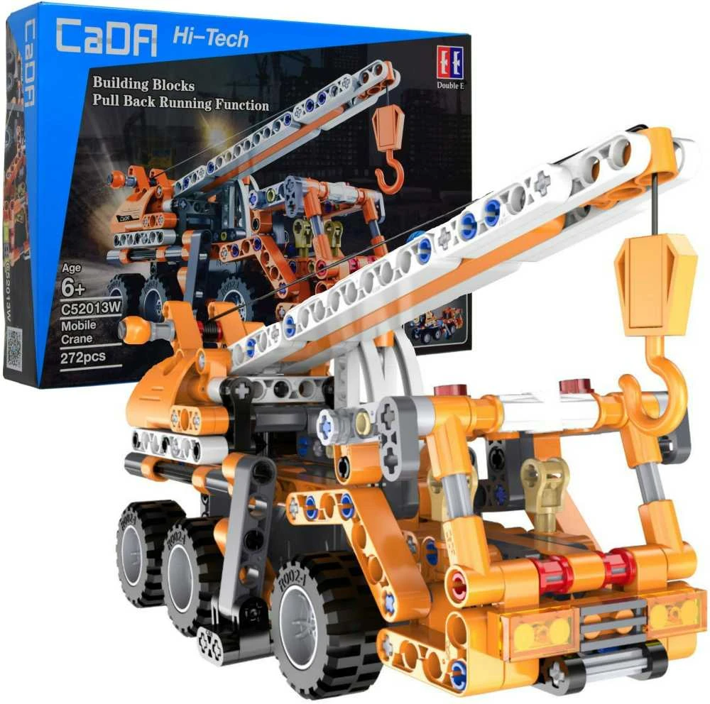 Rinkinys statybiniai blokeliai CaDA 22 cm oranžinis Kranas Kranas Važiuoklė statybinis atsitraukimas 272 vnt.
