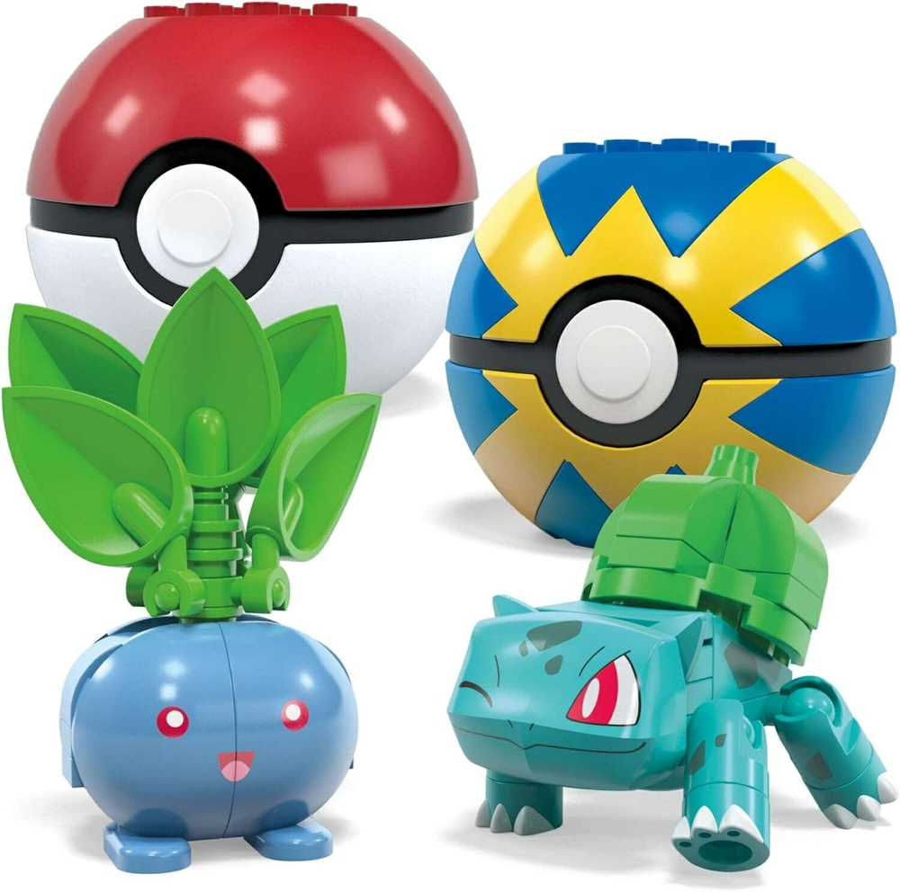 Mega Pokemon blokai 118 vnt rinkinys 4 žolės Pokemon + 4 Pokeballs HWR77