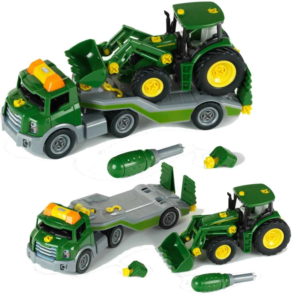 Klein Vilkikas su traktorium ant priekabos „John Deere“