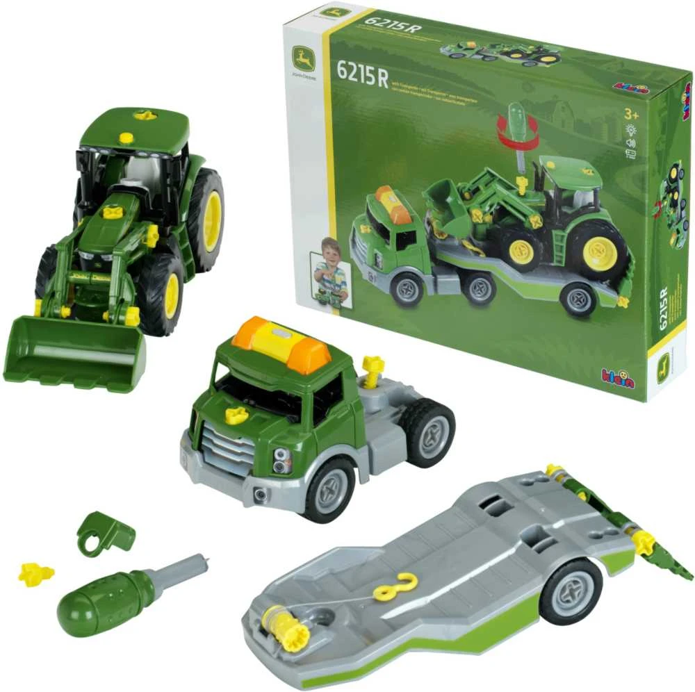 Klein Vilkikas su traktorium ant priekabos „John Deere“