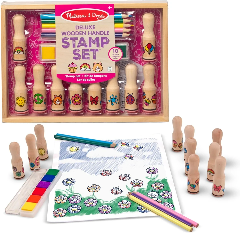 Melissa & Doug MEDINIAI ANTspaudai ANTspaudai 10 DIZAINŲ RAŠALAI IR CENCILIAI MELISSA IR DOUG