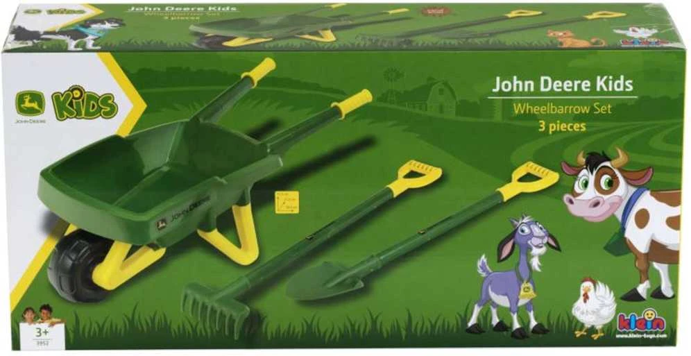Little Gardener's Rinkinys John Deere Vaikiškas karutis smėliui + žalia sodo įrankiai Kastuvas Rake Klein
