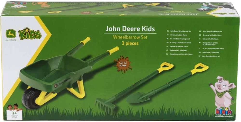 Little Gardener's Rinkinys John Deere Vaikiškas karutis smėliui + žalia sodo įrankiai Kastuvas Rake Klein